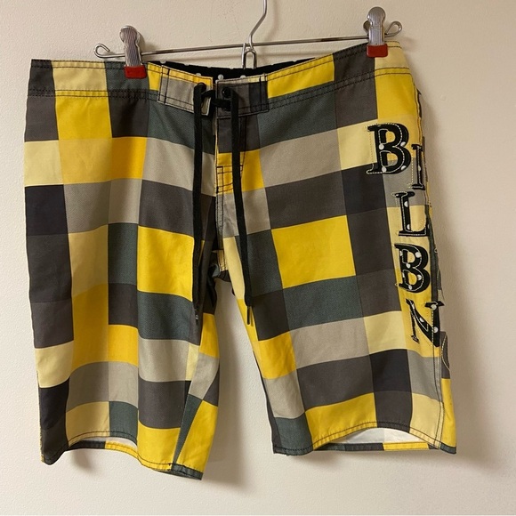 Billabong Boys Swim Trunks Board Shorts Yellow/Black Check Size 7 - Picture 2 of 9